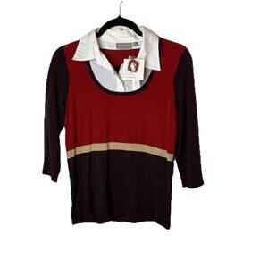 Croft & Barrow Top Women PS Multicolor Collar Pullover 3/4 Sleeve Career Office